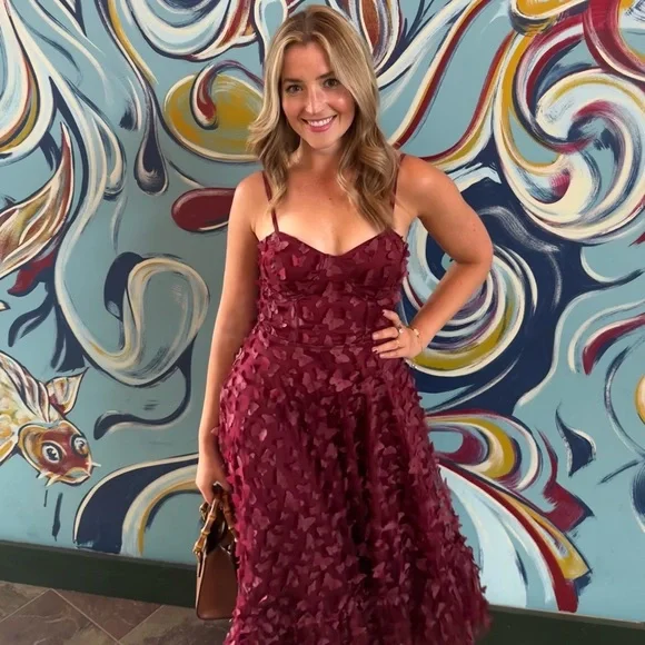 Lulus | Burgundy Butterfly Midi Party Dress - Picture 3 of 6